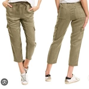 NWT- Monrow Linen Blend Cropped Cargo Pants Olive Green- Sz Medium